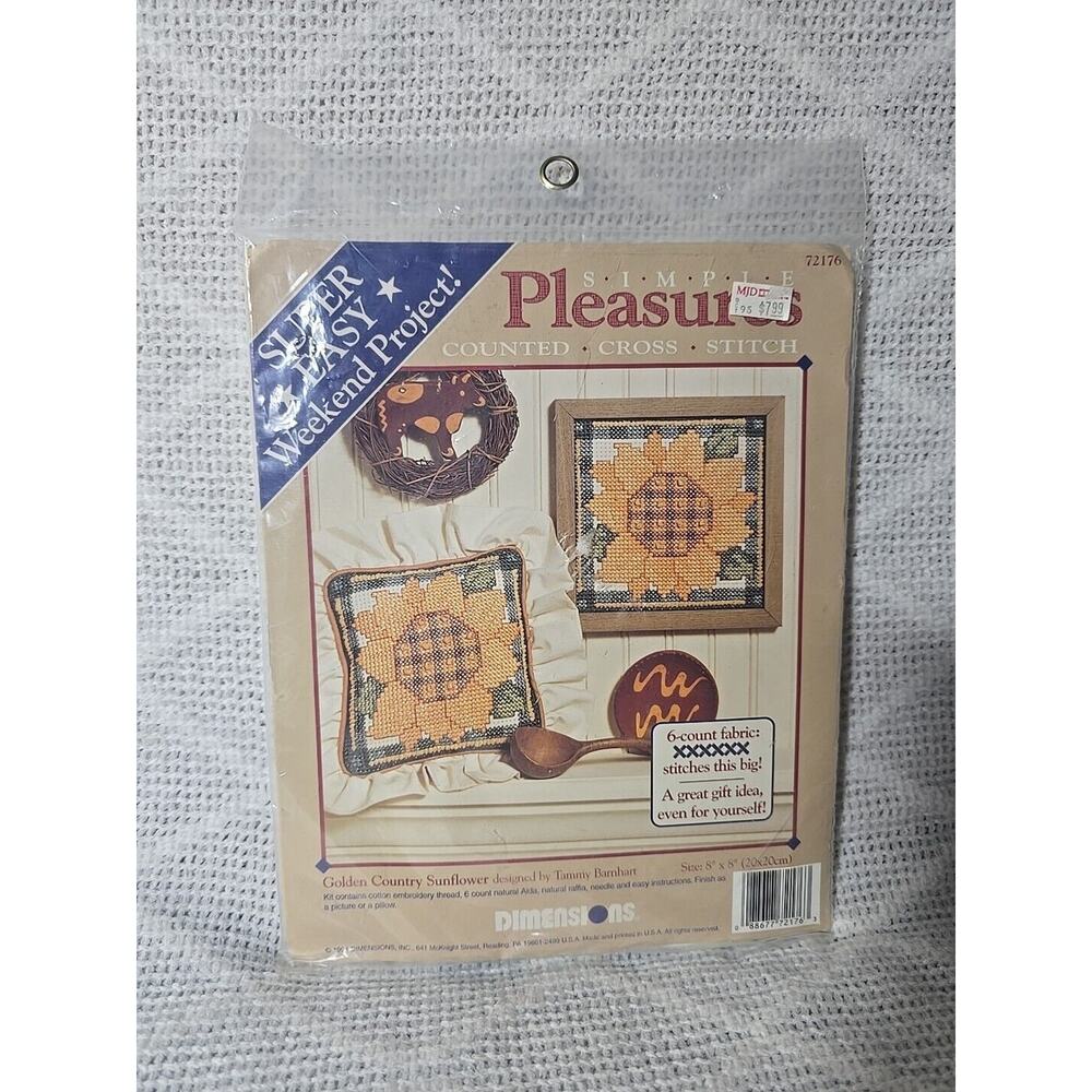 1994 Dimensions Counted Cross Stitch Kit Golden Country Sunflower 8x8